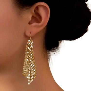 Imagem de Brinco Feminino Malha Dourado Delicado Pendurar Brilhante - anjo da ma
