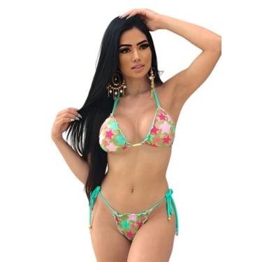 Imagem de Biquíni Feminino Cortininha Com Bojo Estampado Calcinha Levanta Bumbum