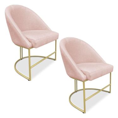 Imagem de Kit 02 Cadeiras Poltrona De Jantar Bela Suede Base Metálica Industrial Dourado - Pallazio Rosa Bebê