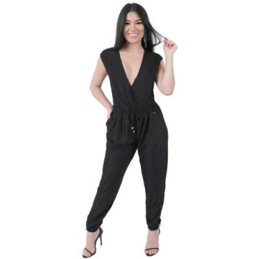 Imagem de Calça Jogger Brilho Lurex Feminino Cintura Média Catwalk, P, Preto