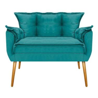 Imagem de Kit Namoradeira, Poltrona e Puff Opala Base Giratória de Madeira Suede