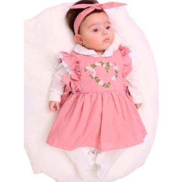 Imagem de Saída Maternidade Menina com Vestido Bordado de Coracao 04 peças  Zoe 