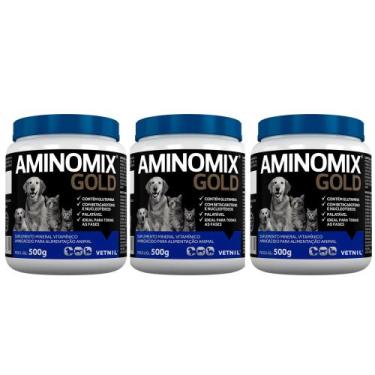 Imagem de Suplemento Vitamínico Aminomix Gold 500g P/ Cães E Gatos 3un - Vetnil
