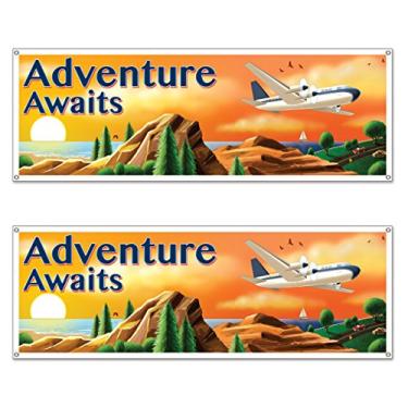 Imagem de Beistle Banners de placas em torno do mundo 2 peças, 1,5 m x 21,3 cm, multicolorido