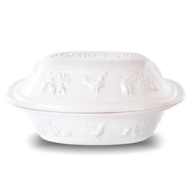 Imagem de Römertopf Rustico Torrador de argila | Forno holandês antiaderente | Panela de argila saudável | Assadeira de argila | Recipiente de cozinha versátil - 3 litros (3 litros) para até 4 pessoas - Branco