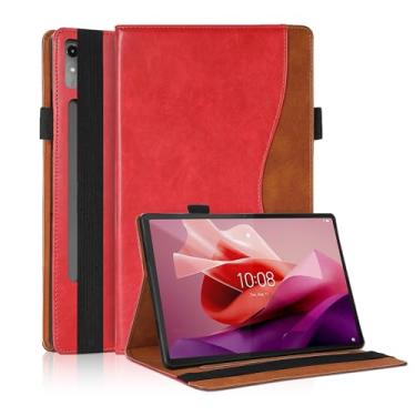 Imagem de Capa para Lenovo Tab P12 12,7 polegadas 2023 (TB370FU/TB371FC), Bussiness Premium Slim PU Leather Stand Folio Smart Cover com suporte para cartão para Lenovo Tab P12-Vermelho