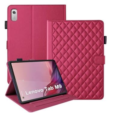 Imagem de Capa para Lenovo Tab M9 22.9 cm 2023 / Nook 22.9 cm Lenovo Tablet 2024 Multi-Angle Viewing Smart Cover Business PU Leather Flip Stand Magnectic Cover com porta-caneta slot para cartão - Vermelho