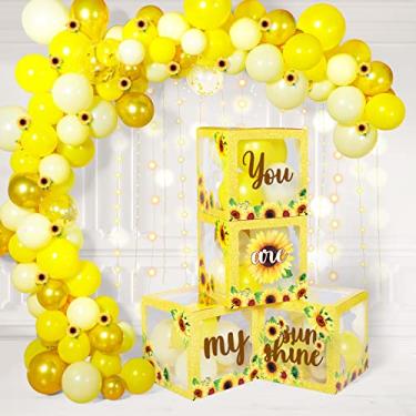 Imagem de Honoson 54 Pieces Sunflower Party Decorations Sunflower Balloons Boxes with LED Light Strings You Are My Sunshine Transparent Balloon Blocks for Sunflower Birthday Party Baby Shower Wedding Supplies