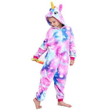 Imagem de NewFuzzy Pijama infantil de unicórnio, fantasia de cosplay de Halloween, roupa de dormir (EUA, 4 anos, estrela colorida)