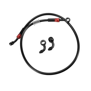 Imagem de Partuto Mangueira de freio AN3 28 90 graus M10x1.0 linha de freio hidráulico mangueira de óleo encaixe de tubo para quadriciclo motocicleta motocross 70 cm preto vermelho 1 conjunto de substituição