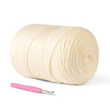 Imagem de Fio de camiseta (800 g/228 jardas), fio de crochê macio para artesanato e faça você mesmo, tecido de crochê/bolsa/cesta/porta-copos, tecido elástico 100% poliéster, fio grosso grosso para crochê
