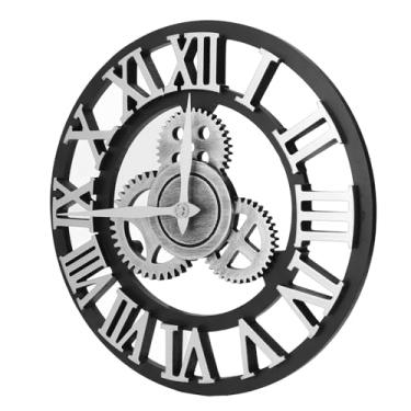 Imagem de Relógio de Parede Com Engrenagem de Madeira, 34cm, Silencioso, Sem Tique-taque, Rústico, Arte Decorativa de Luxo para Decoração de Casa e Sala de Estar (SILVER)