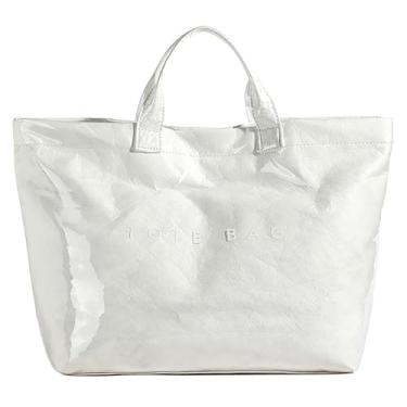 Imagem de Sacolas de papel kraft com superfície de PVC para mulheres, bolsa de mão com alça superior, vintage, transparente, bolsa de mão, Branco, One Size