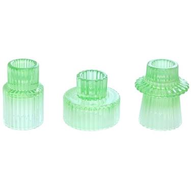 Imagem de Vixdonos Conjunto de castiçais de vidro colorido para centros de mesa, decoração de casamento e jantar (3 peças, gradiente verde e branco)