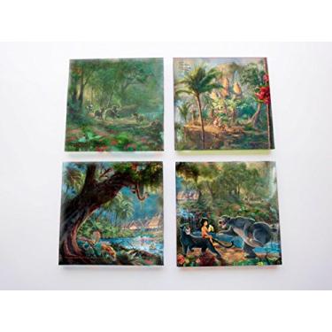 Imagem de Conjunto de porta-copos de vidro Disney The Jungle Book – Thomas Kinkade – Vem com um elegante suporte de madeira moderno