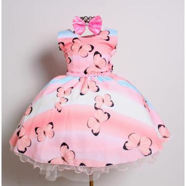 Imagem de Vestido Infantil Borboleta Rosa Jardim Festa E Tiara - pingo de gente,