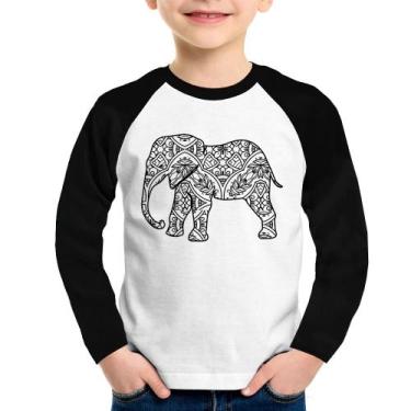 Imagem de Camiseta Raglan Infantil Elefante Mandala Manga Longa - Foca na Moda, 