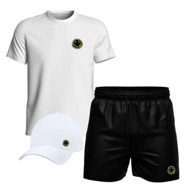 Imagem de Conjunto Masculino Camiseta Algodão Short Tactel E Boné Emoji 2 - Rela