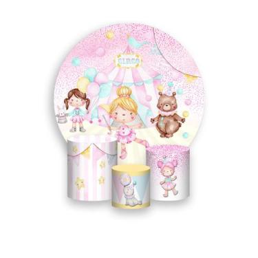 Imagem de Painel De Festa Redondo 1,50x1,50 + Trio De Capas Cilindro - Circo Com