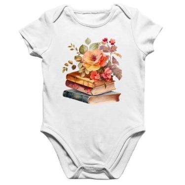 Imagem de Body Bebê Algodão Livros e flores - Foca na Moda, Branco, M