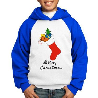 Imagem de Moletom Infantil Socket Merry Christmas - Foca na Moda, Branco, Azul, 