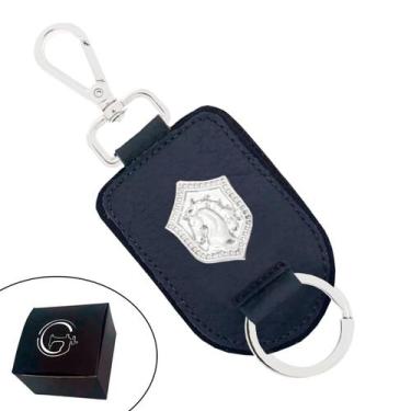 Imagem de Chaveiro de Couro Medalhão Cavalo com Fecho Premium - Cores Marrom ou 