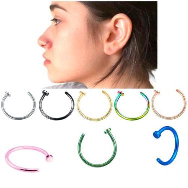Imagem de 8 Piercings Aço Cirúrgico 8mm Orelha Nariz Boca Prata Preto Dourado Ro