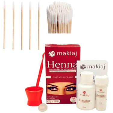 Imagem de Kit Sobrancelha Henna Com Fixador Makiaj + 100 Aplicador Com Algodão R