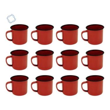 Imagem de Caneca Esmaltada Retro 350ml Vermelha Vintage Jogo 12 Pcs - Art House