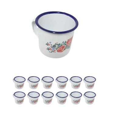 Imagem de Jogo 12 canecas esmaltada estampada 6cm café roça fazenda - YAZI