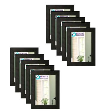 Imagem de kit 10 Espelhos 10x15 Moldura preta para casa, decoração, sala, banhei