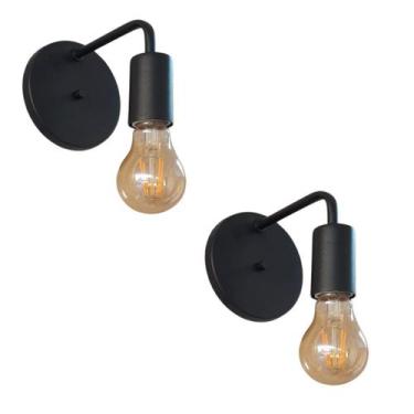 Imagem de Kit 2 Arandelas Parede Industrial Varanda Slim Garagem Preto - Poli Lu