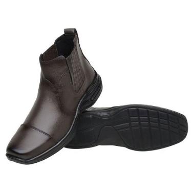 Imagem de Bota Casual Masculina Botina Couro Tradicional Elástico Café - San Lor