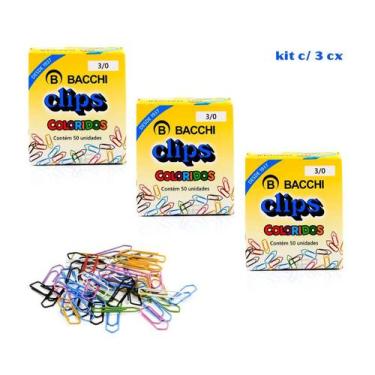 Imagem de Kit 03 Caixas de Clips 3/0 Colorido com 50 un. Bacchi