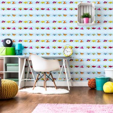 Imagem de Adesivo de Parede Bebê Aviões e Helicópteros Colorido Fundo Azul 310x5
