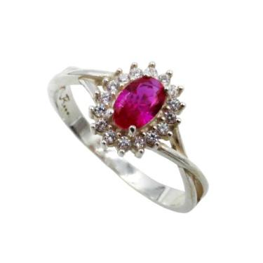 Imagem de Anel Formatura Feminino Trançado Oval - Maça de Prata Joias, Vermelho,