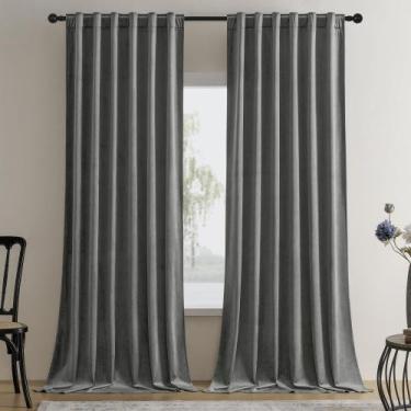 Imagem de Cortinas Timeper Grey Velvet, 213 cm de comprimento, bolso, aba trasei