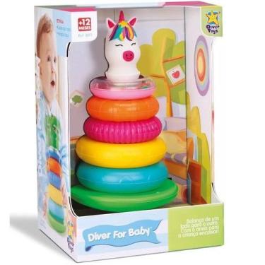 Imagem de Brinquedo Didático Pirâmide De Argolas Unicórnio For Baby - Divertoys