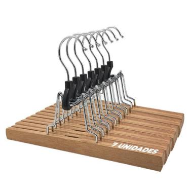 Imagem de Kit 7 Cabides Madeira Clip Feltro 25cm Saias Anti Amassados - Arboreth