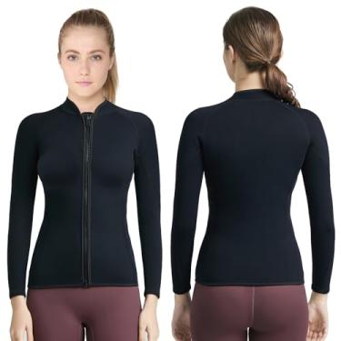 Imagem de REALON Jaqueta feminina masculina de neoprene de manga comprida de 2 mm, colete com zíper frontal de 3 mm, roupa molhada, mantém aquecido para adultos, jovens, crianças, mergulho, surfe, natação,
