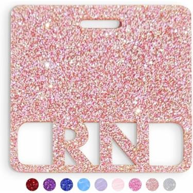 Imagem de Crachá RN Buddy Horizontal Cute Registered Nurse Badge Buddy Acrílico Amigo Tamanho Perfeito para Cartão de Crachá RN Padrão Colorido e Glitter Rn Porta-crachá Amigo Amamentação Ouro Rosa Glitter