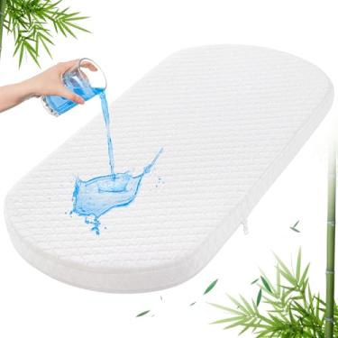 Imagem de Pro Goleem Almofada de colchão para berço de bebê oval de 81 x 40 cm - capa de bambu impermeável, ultramacia, respirável, não tóxica