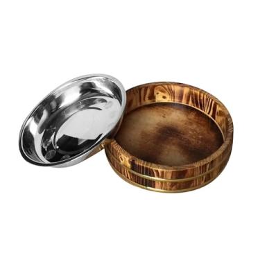 Imagem de Ioensy Oke banheira de arroz de madeira sushi tigela de arroz servindo pratos prático multiuso hangiri tigela de arroz bandeja de resfriamento para casa, 22cm marrom