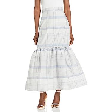 Imagem de Club Monaco Saia xadrez feminina, Mistura azul/azul, 5