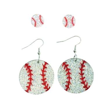 Imagem de Azusa Sun Conjunto de 2 pares de brincos de bola esportiva de acrílico com glitter para mulheres, vôlei, futebol, beisebol, basquete, futebol, jogos, dia de jogo, joias, One size, Acrílico, Sem pedra