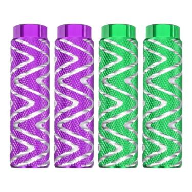 Imagem de HARFINGTON 2 pares de pedais de bicicleta de liga de alumínio traseiros para acrobacias antiderrapantes servem para eixos de 9,5 mm para mountain bike BMX, roxo e verde