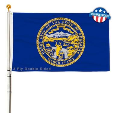 Imagem de Bandeira do estado de Nebraska com 3 camadas de 2 x 3 pés 150D poliéster dupla face resistente ao ar livre cores vivas com cabeçalho de lona durável e 2 ilhós de latão