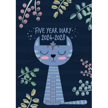 Imagem de 5 Year Diary 2024-2028 | A5 Cute Blue Cat Teacher: Month to View Planner with UK Holidays, Vision Board, Moon Phases, Birthdays & Celebrations, Contacts, Passwords (Five Years)