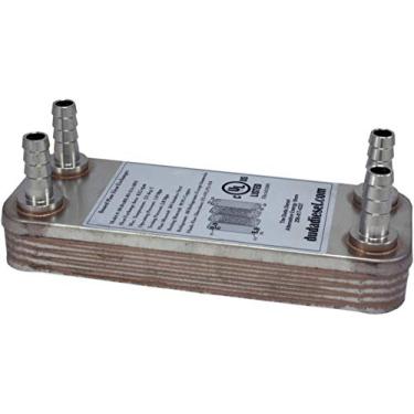 Imagem de Duda Energy HX1210: HB12 B3-12A 10 placas Trocador de calor de aço inoxidável com 1/2" portas de farpa de mangueira de cobre soldado, 3 cm de altura, 7,4 cm de largura, 19 cm de comprimento