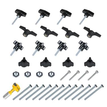 Imagem de POWERTEC Kit de botão T-Track 72031 com fresa com ranhura T (diâmetro de 3,8 cm x haste de 0,6 cm (A) x 1,27 cm (1/4-20 x 1-1/2"), parafusos sextavados, arruelas e parafusos de trilho T, acessórios de